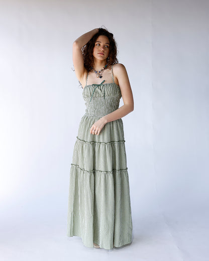 SAGE SMOCKED WAIST MAXI DRESS