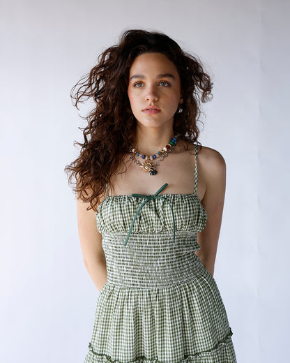 SAGE SMOCKED WAIST MAXI DRESS
