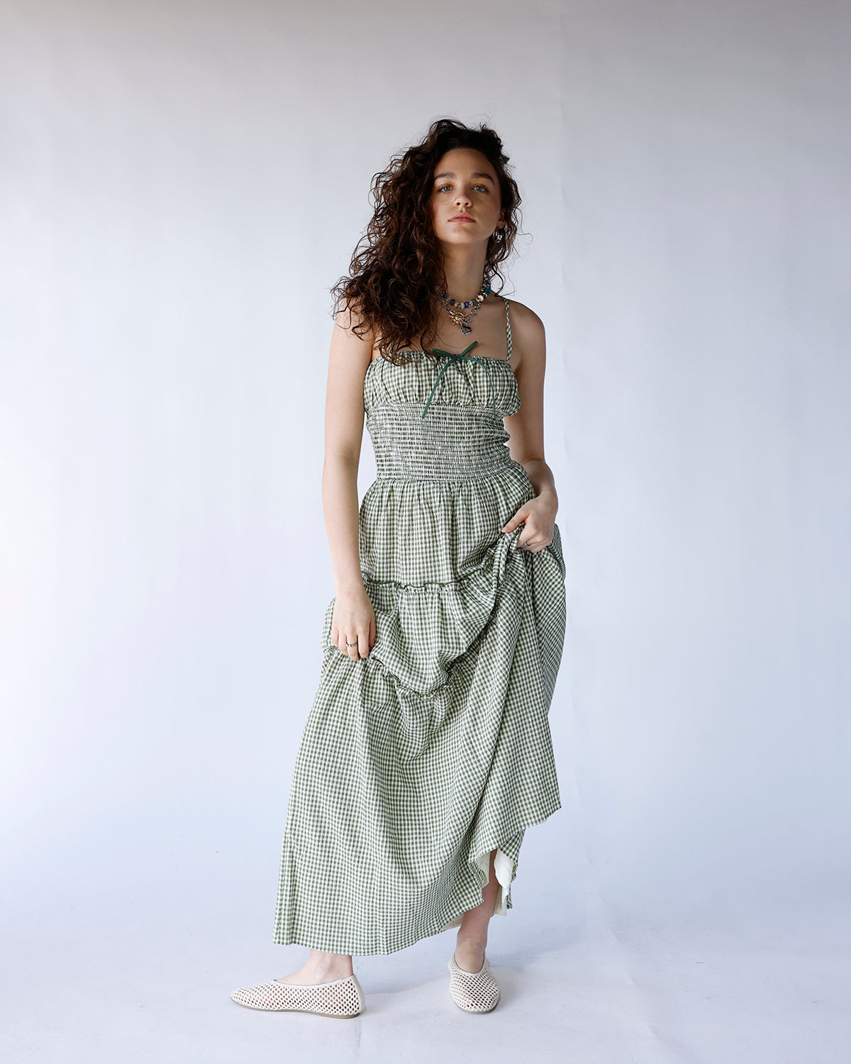 SAGE SMOCKED WAIST MAXI DRESS