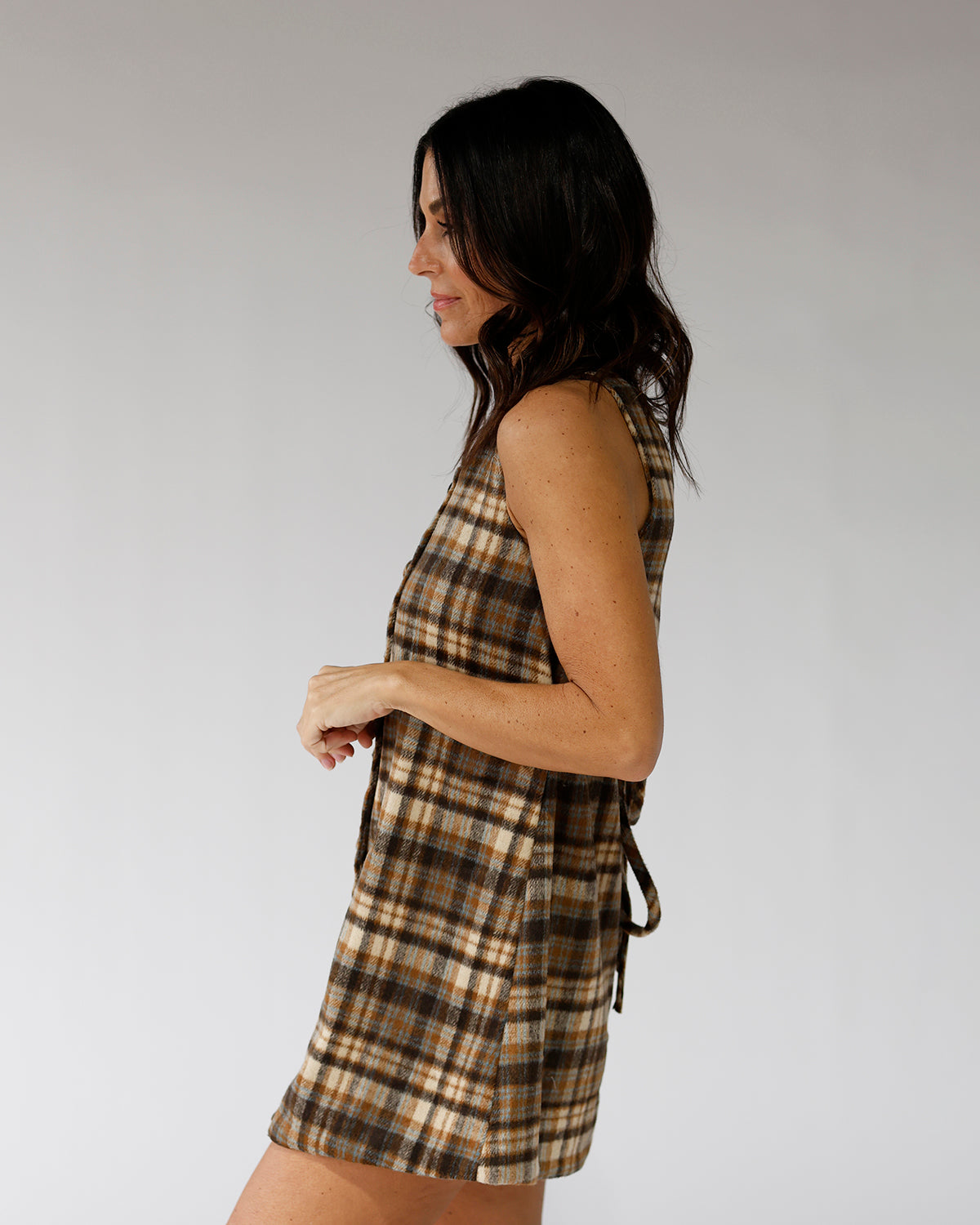 PLAID MINI DRESS X BROWN