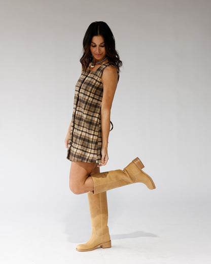 PLAID MINI DRESS X BROWN