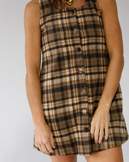 PLAID MINI DRESS X BROWN