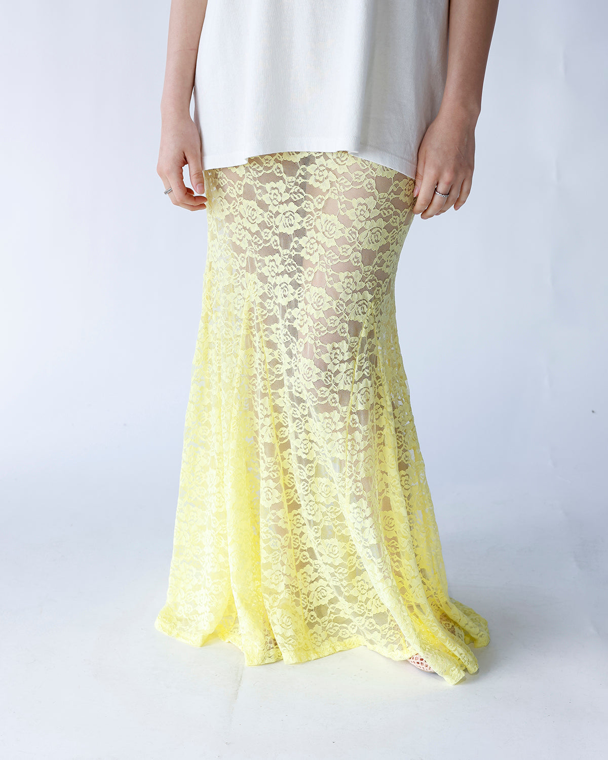yellow sheer lace maxi skirt elastic waist sheer lace maxi skirt women