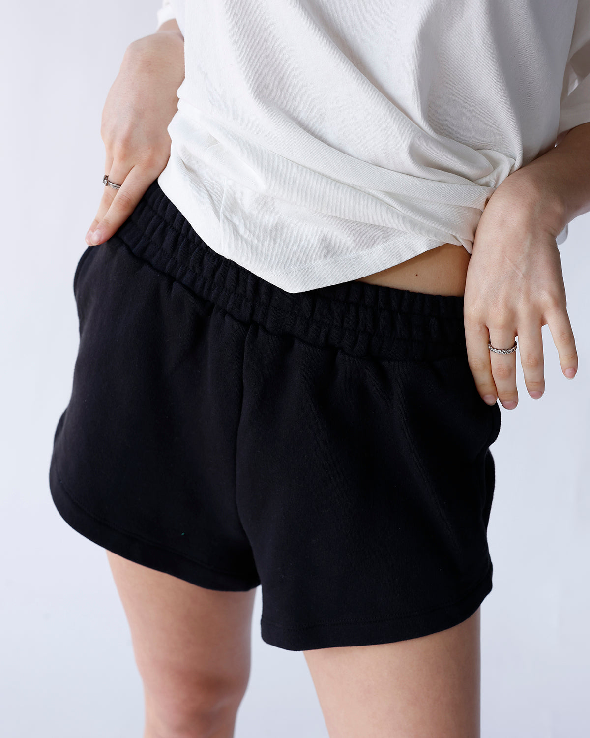 women's elastic waist black dolphin shorts women's black lounge sweat shorts