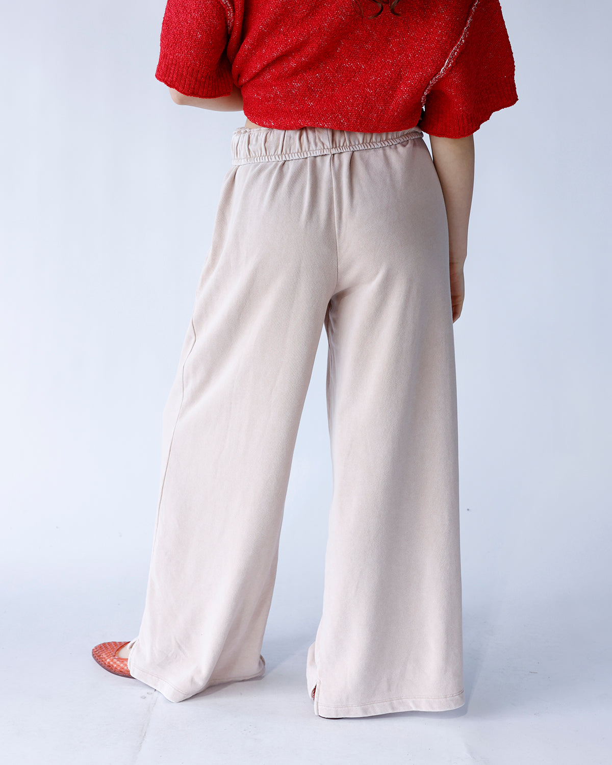 ALMOND FOLD-OVER WAIST WIDE LEG SWEATPANTS