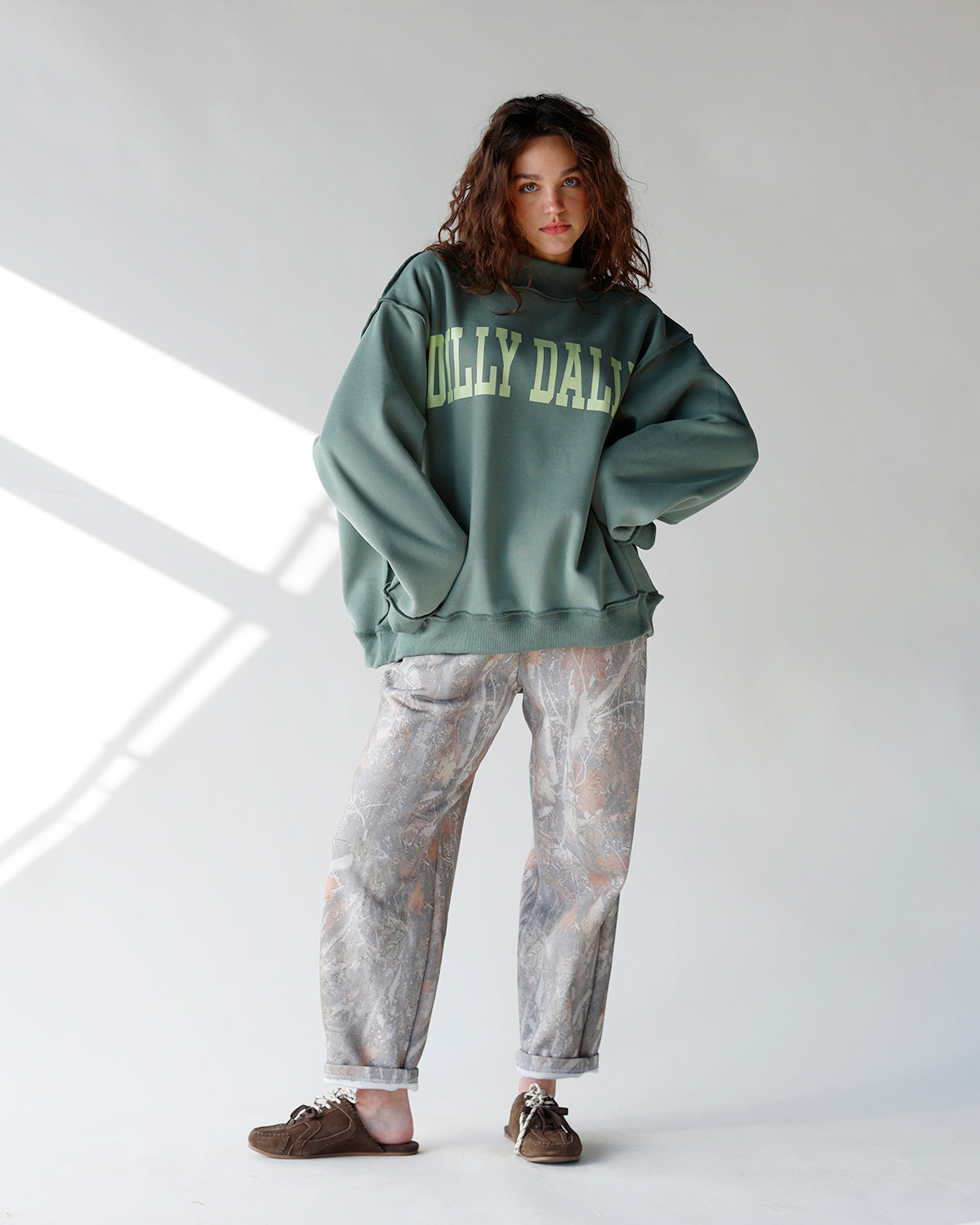 dilly dally mock neck sweatshirt green long sleeve graphic mock neck sweatshirt