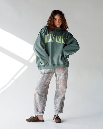 dilly dally mock neck sweatshirt green long sleeve graphic mock neck sweatshirt