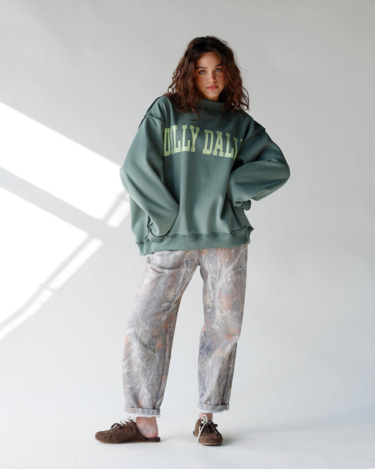 dilly dally mock neck sweatshirt green long sleeve graphic mock neck sweatshirt