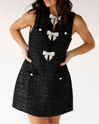 MIDNIGHT EVE TWEED MINI DRESS