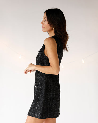 MIDNIGHT EVE TWEED MINI DRESS