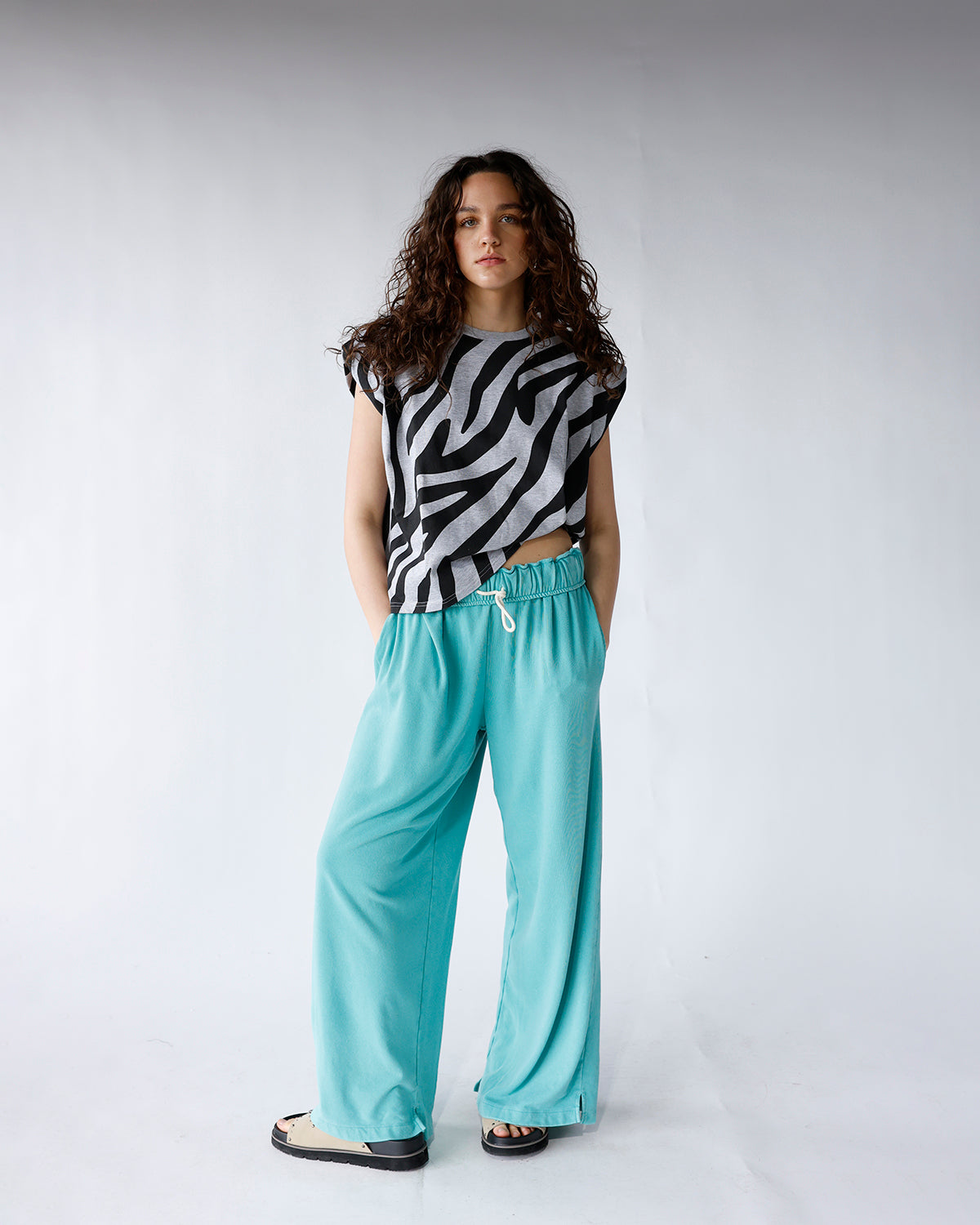 LAGOON FOLD-OVER WAIST WIDE LEG SWEATPANTS