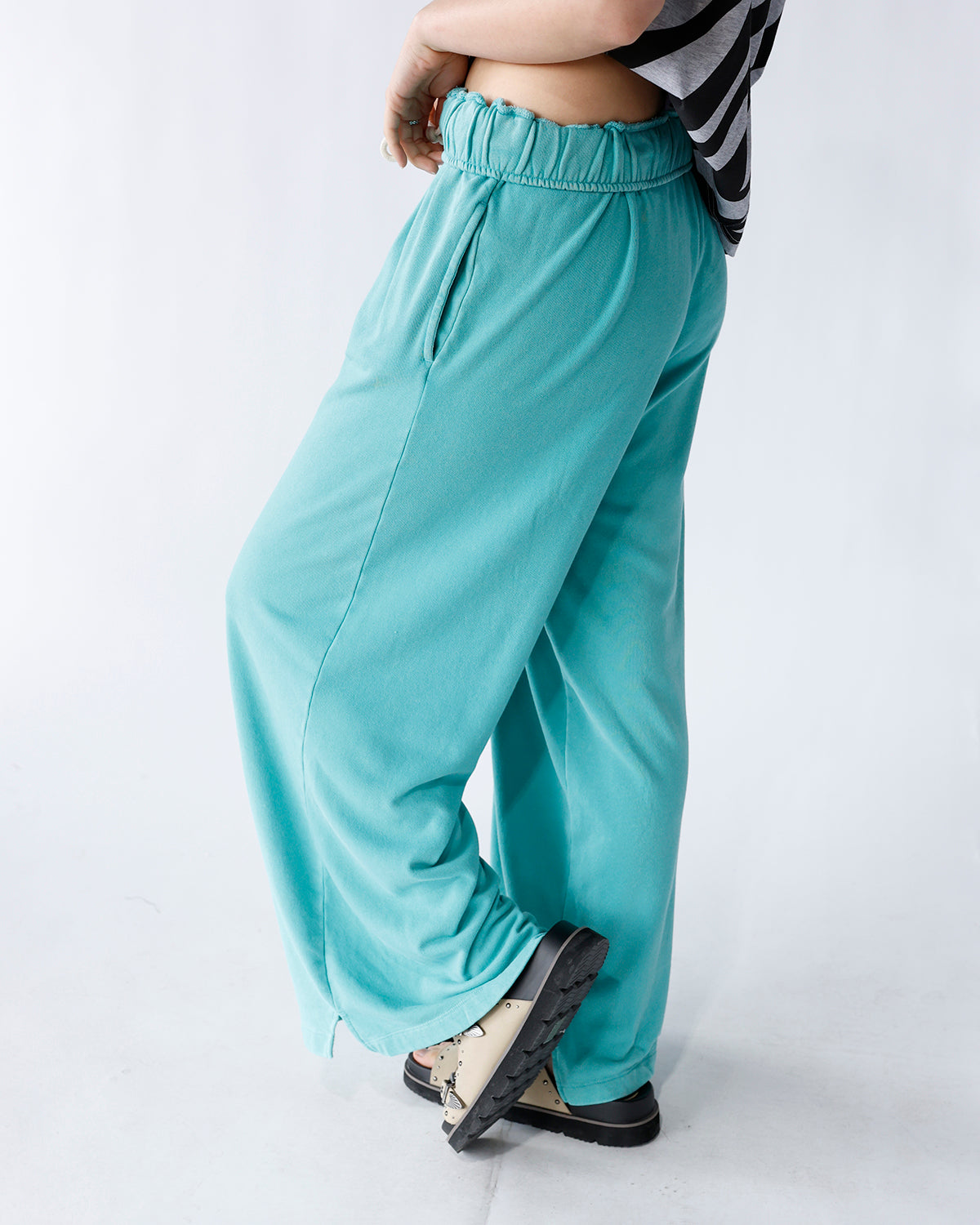 LAGOON FOLD-OVER WAIST WIDE LEG SWEATPANTS