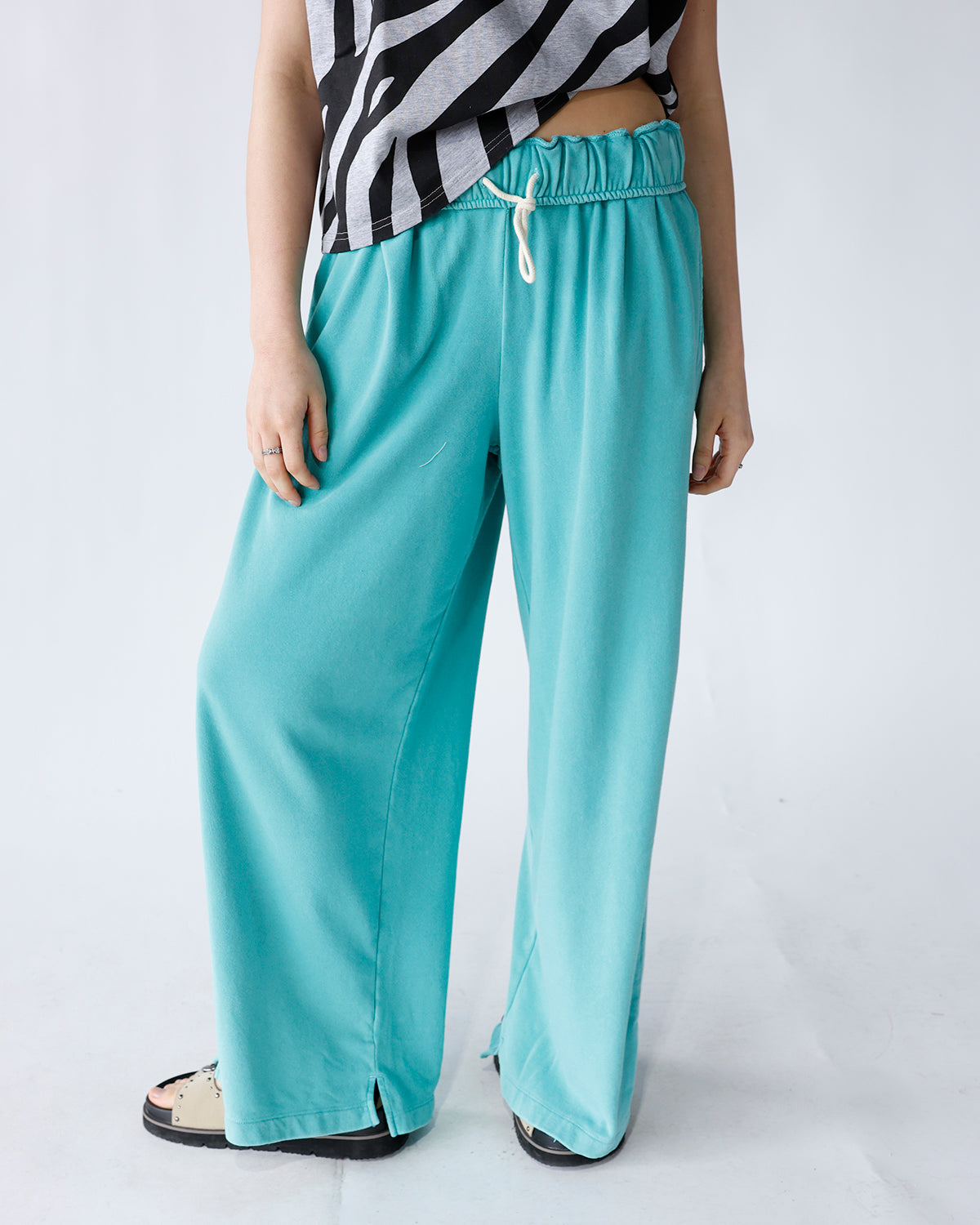 LAGOON FOLD-OVER WAIST WIDE LEG SWEATPANTS