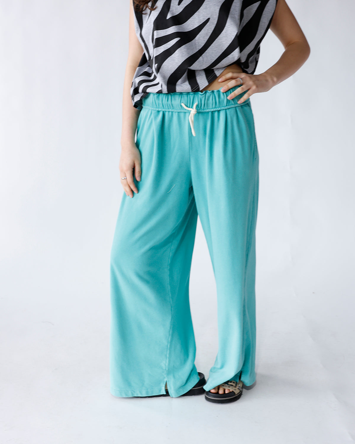 LAGOON FOLD-OVER WAIST WIDE LEG SWEATPANTS