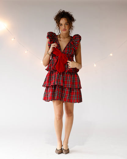 PLAID PERFECTION RUFFLE MINI DRESS