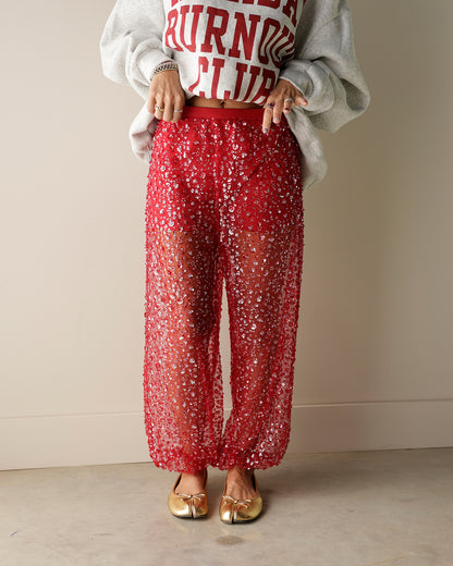 HIP PARTY MODE SEQUIN BALLOON PANTS X RED