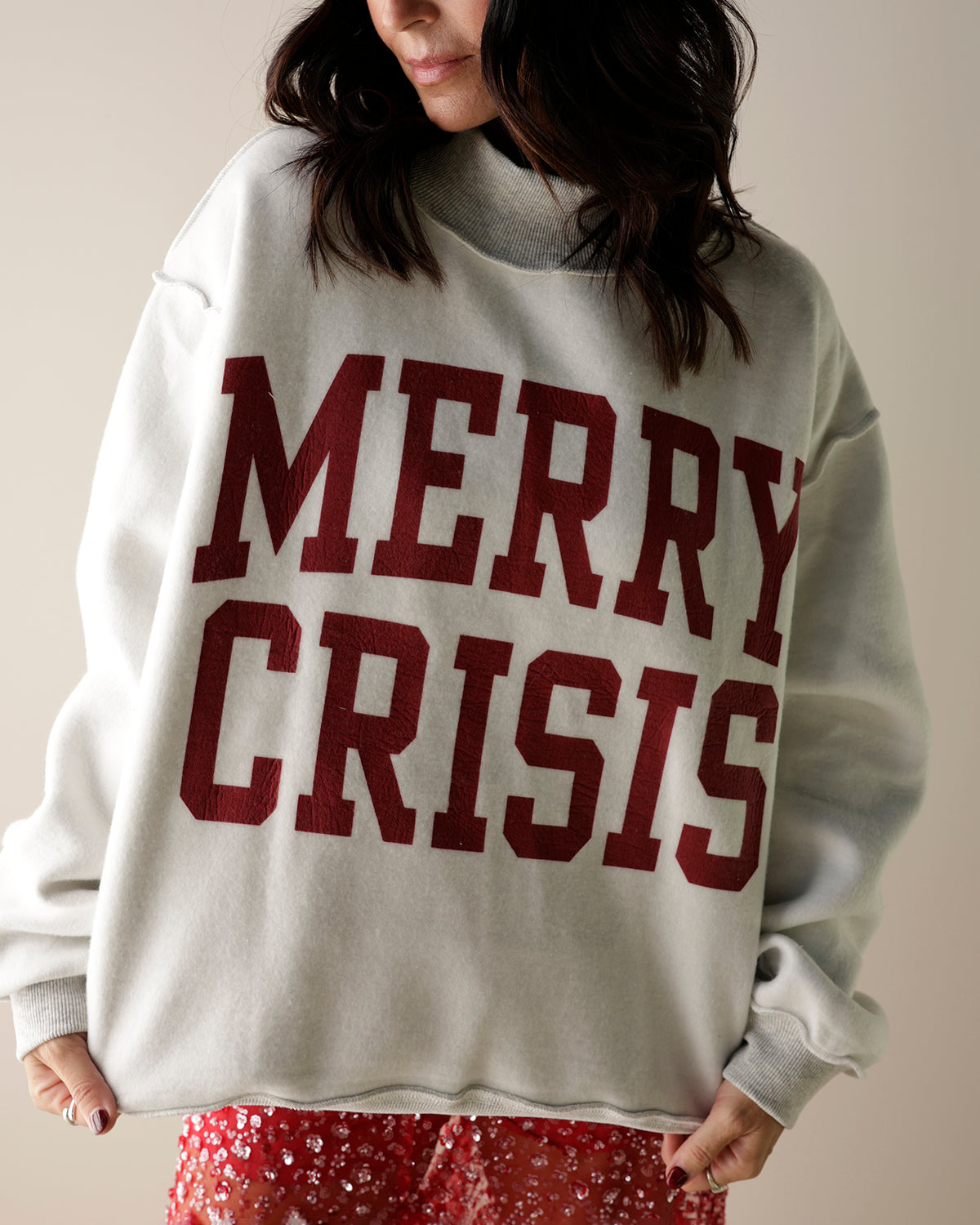 HOLIDAY BURNOUT CLUB + MERRY CRISIS REVERSE MOCK NECK SWEATSHIRT
