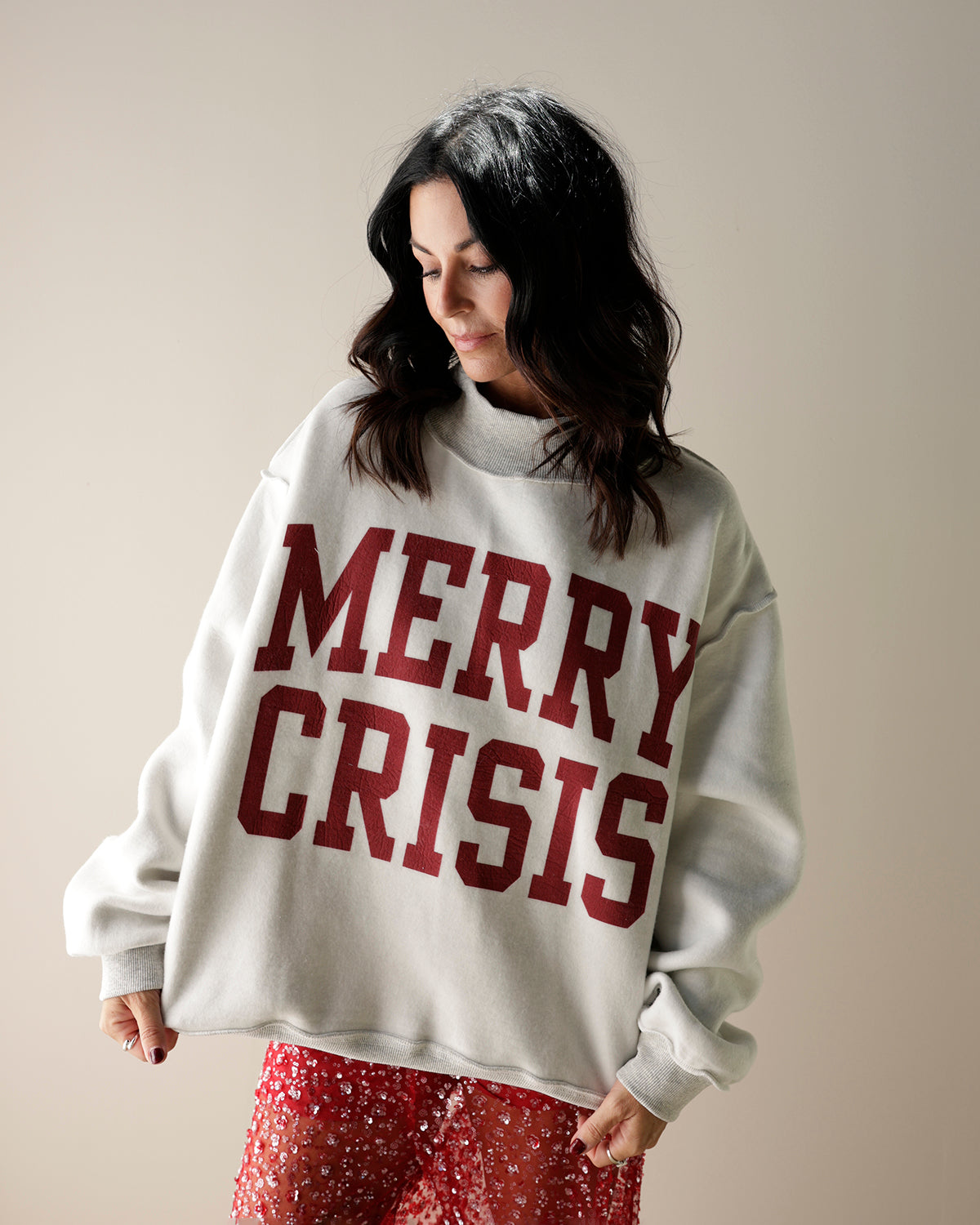 HOLIDAY BURNOUT CLUB + MERRY CRISIS REVERSE MOCK NECK SWEATSHIRT