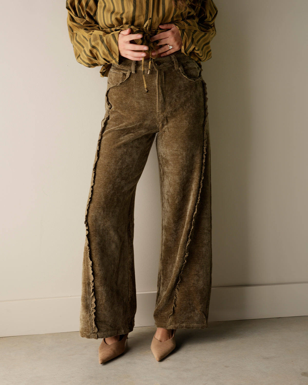ROXY OLIVE GREEN VELVET DENIM PANT