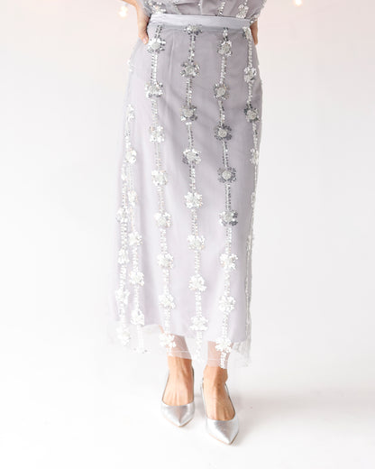 SHEER AS ICE SEQUIN MIDI SKIRT