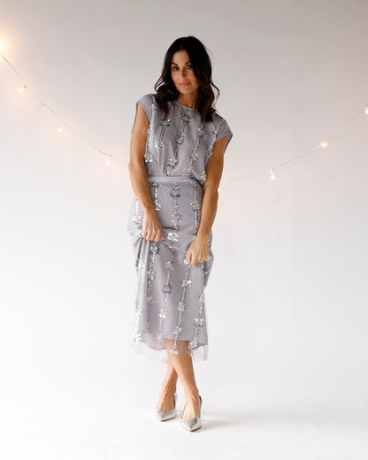 SHEER AS ICE SEQUIN MIDI SKIRT