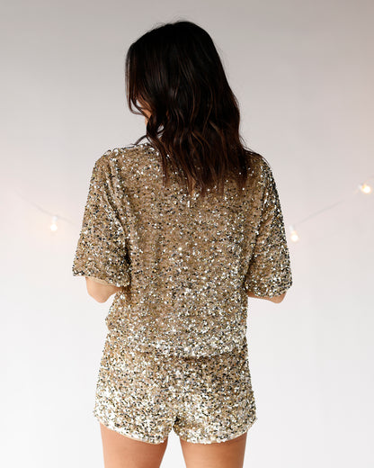 LIFE AS A SHOWGIRL GOLD SEQUIN TOP