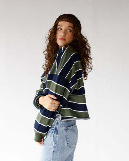 HARVEST STRIPE POLO LONG SLEEVE TOP