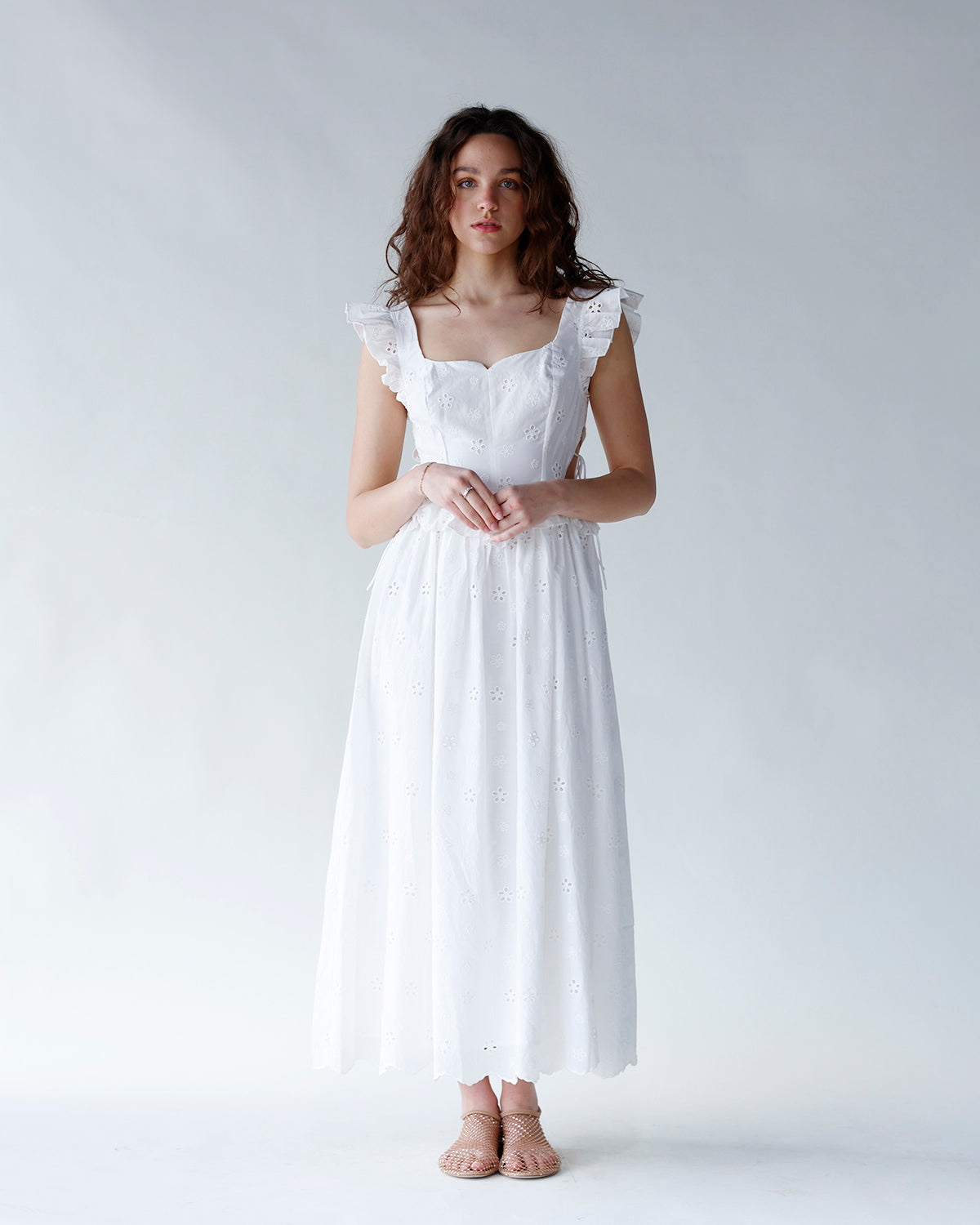 LILY EYELET BUSTIER MIDI DRESS