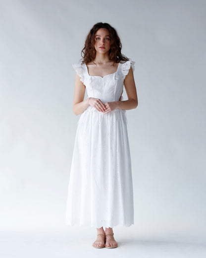 LILY EYELET BUSTIER MIDI DRESS