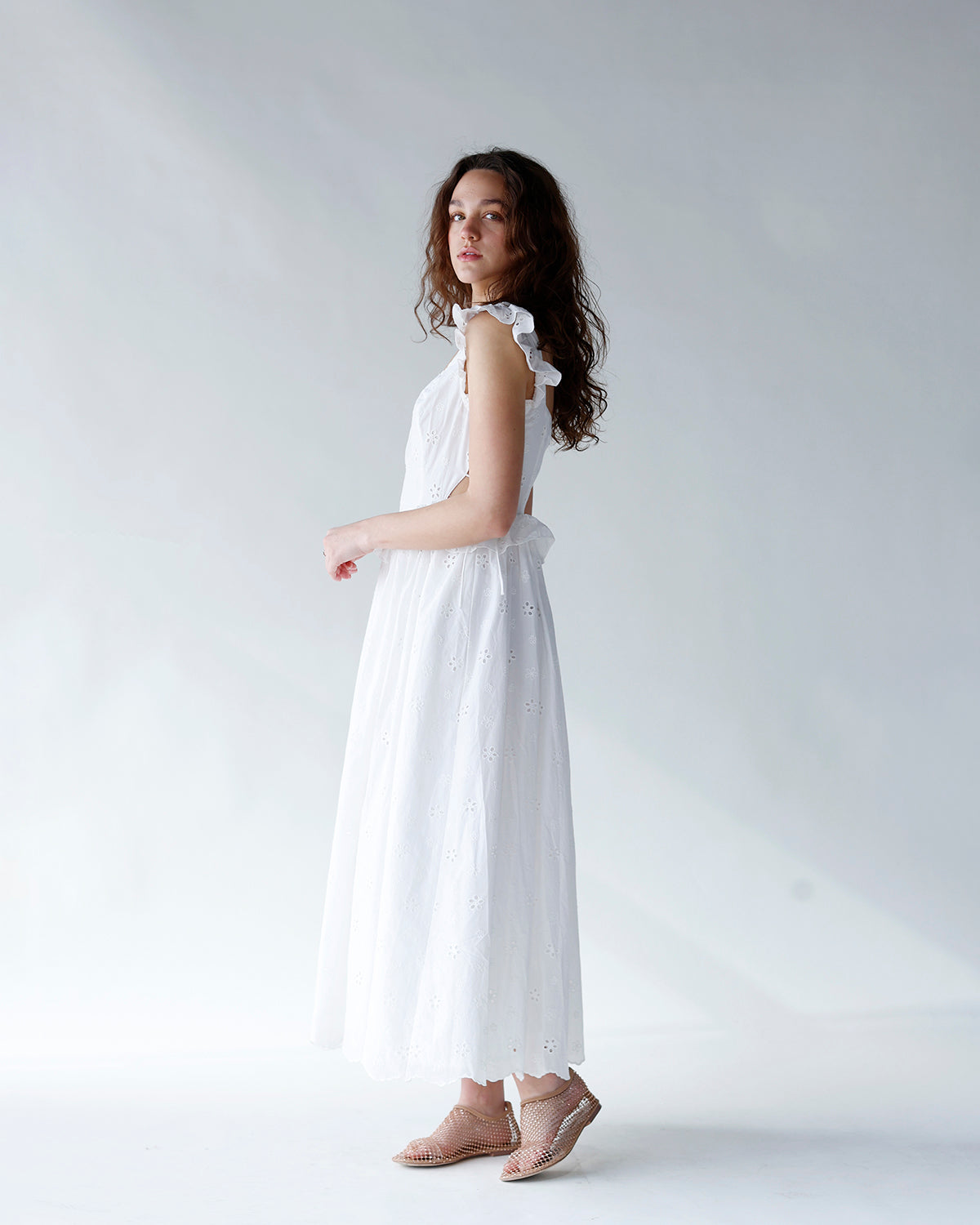 LILY EYELET BUSTIER MIDI DRESS