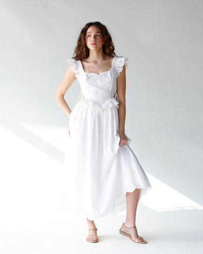 LILY EYELET BUSTIER MIDI DRESS