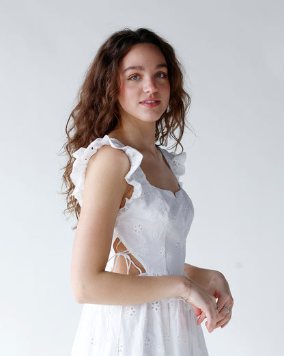 LILY EYELET BUSTIER MIDI DRESS