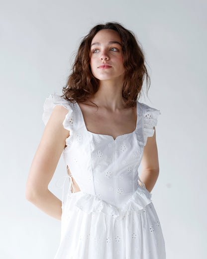 LILY EYELET BUSTIER MIDI DRESS