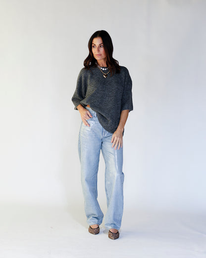 FREE PEOPLE MARGOT SWEATER TEE X CHARCOAL HEATHER