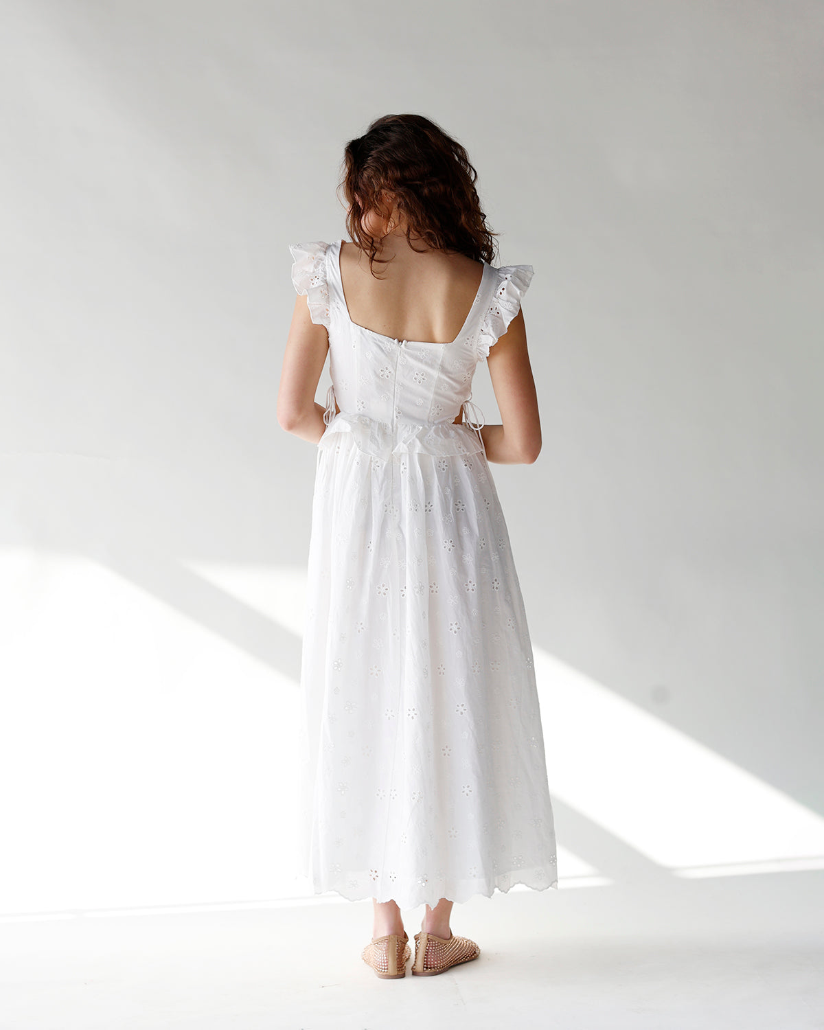 LILY EYELET BUSTIER MIDI DRESS