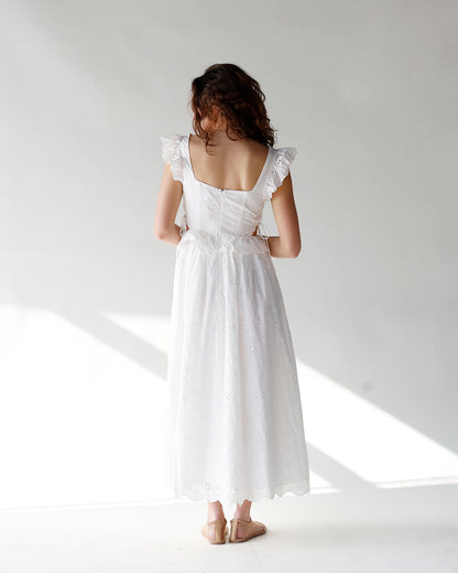 LILY EYELET BUSTIER MIDI DRESS