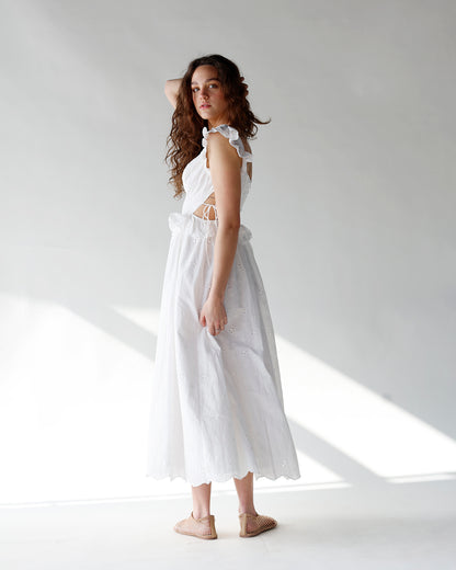 LILY EYELET BUSTIER MIDI DRESS