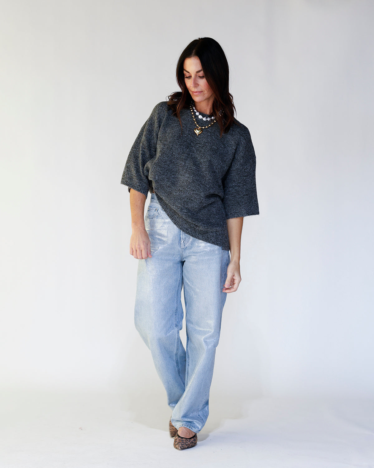 FREE PEOPLE MARGOT SWEATER TEE X CHARCOAL HEATHER