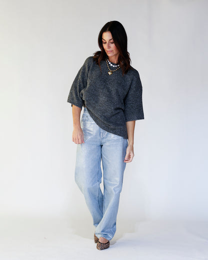 FREE PEOPLE MARGOT SWEATER TEE X CHARCOAL HEATHER