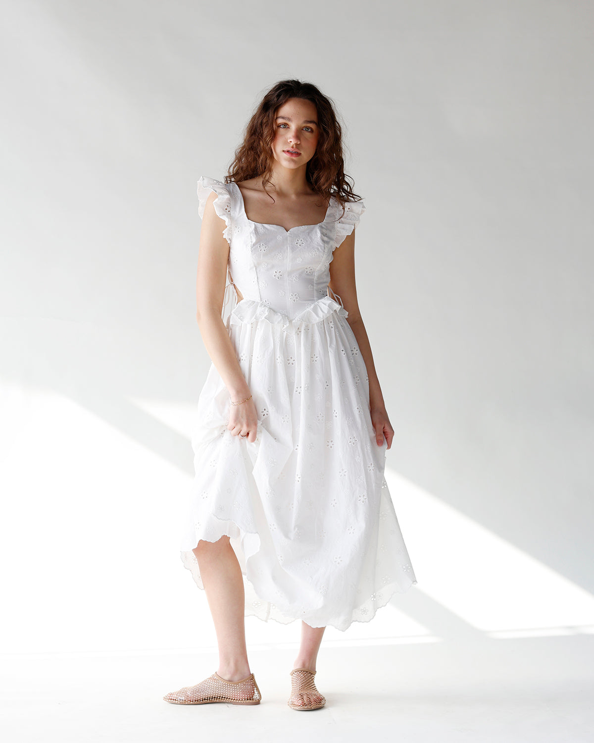 LILY EYELET BUSTIER MIDI DRESS