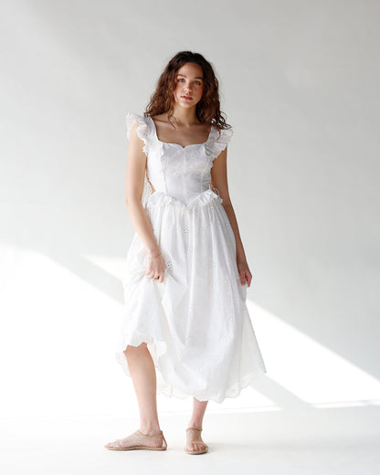 LILY EYELET BUSTIER MIDI DRESS