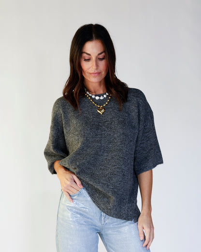 FREE PEOPLE MARGOT SWEATER TEE X CHARCOAL HEATHER