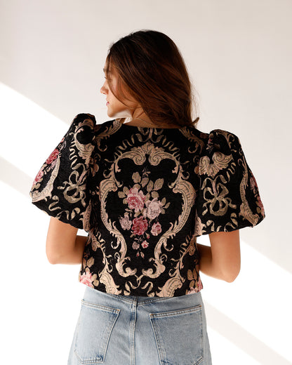 GENEVIEVE PUFF SLEEVE TIE-FRONT TOP