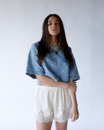 DENIM DAYDREAM POLKA DOT TOP