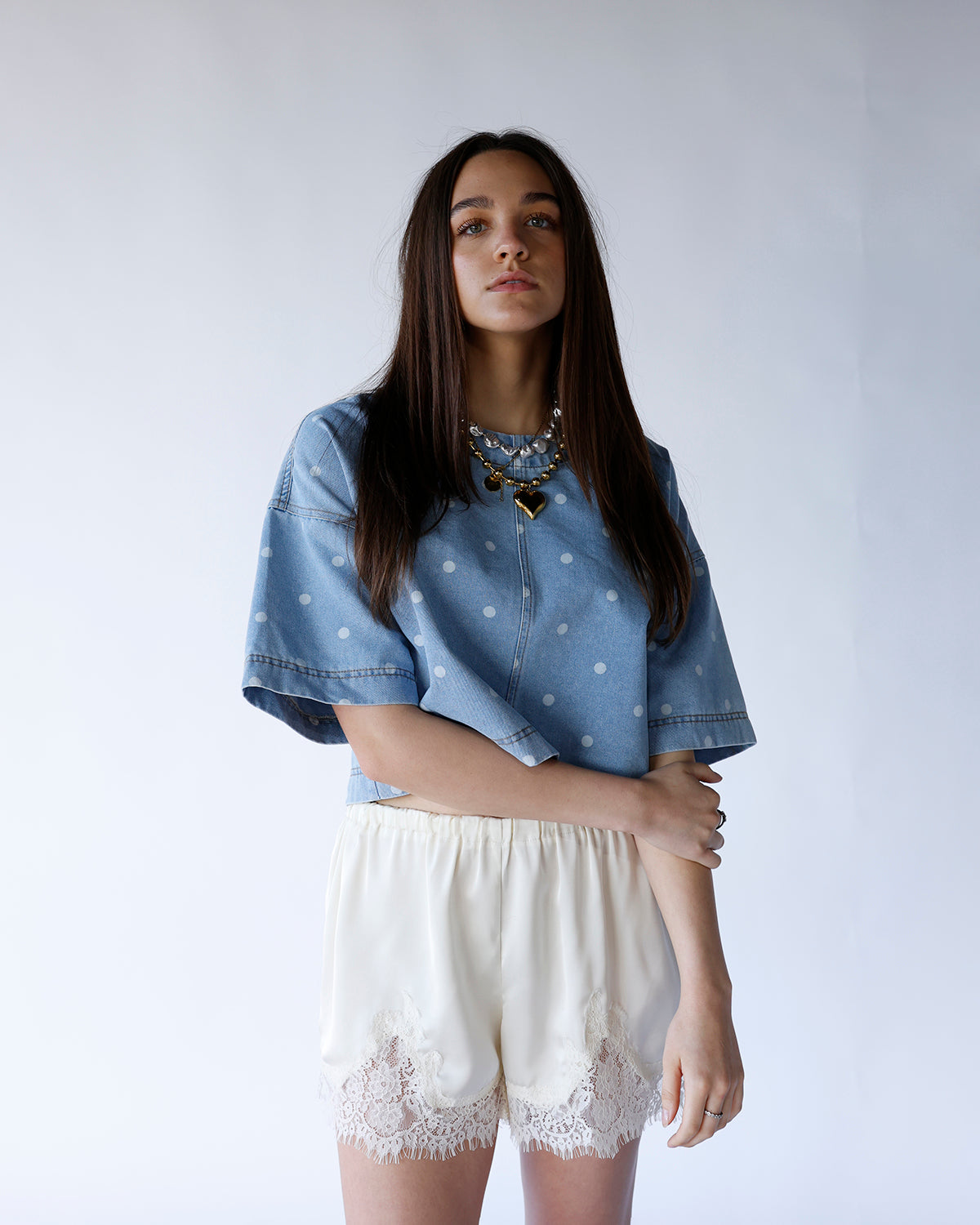 DENIM DAYDREAM POLKA DOT TOP