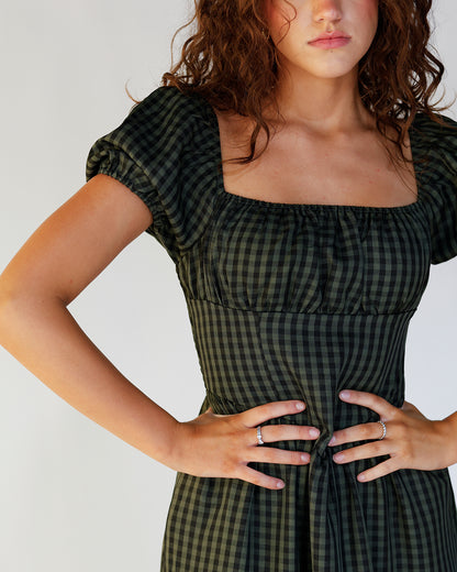 OLIVE GINGHAM MAXI DRESS