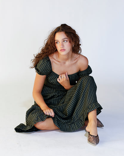 OLIVE GINGHAM MAXI DRESS