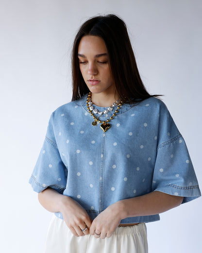 DENIM DAYDREAM POLKA DOT TOP