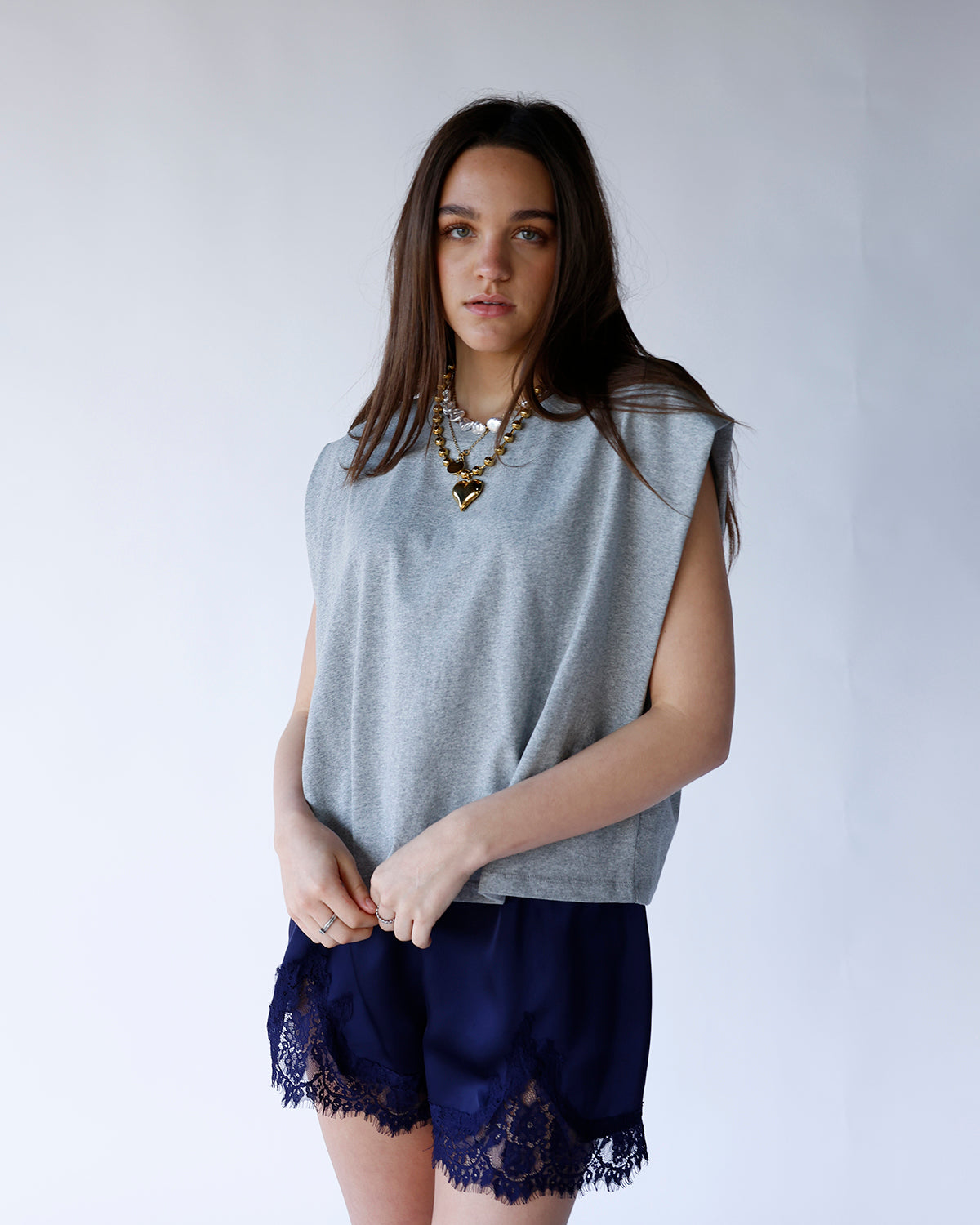 SWEETHEART LACE TRIM SHORTS X NAVY BLUE
