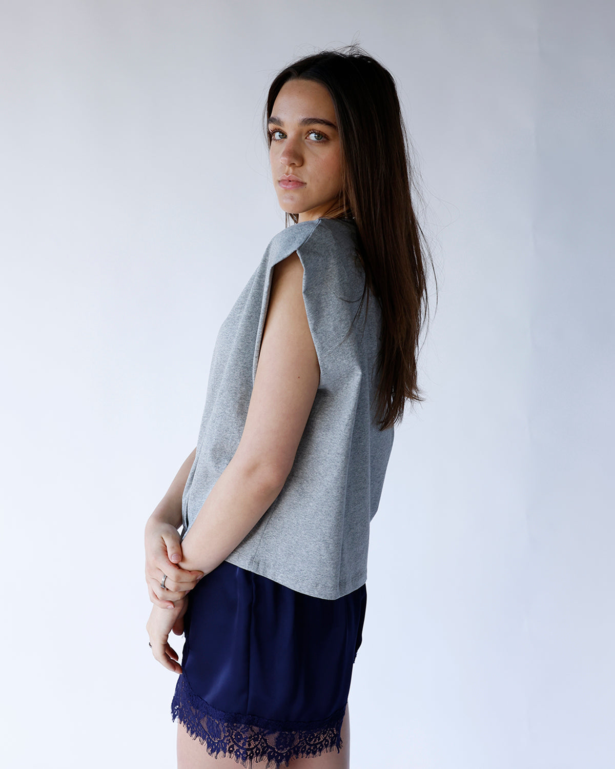 SWEETHEART LACE TRIM SHORTS X NAVY BLUE